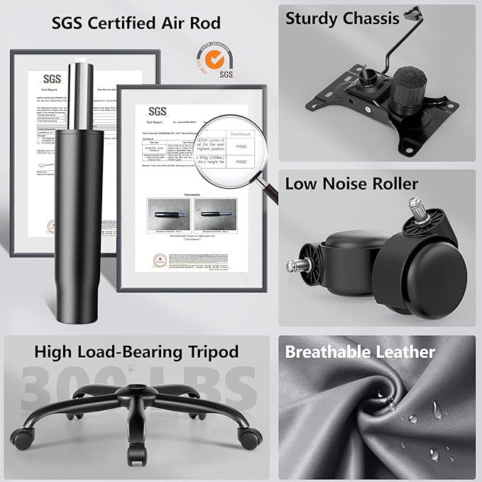 PU Leather Executive Office Chair, Ergonomic High-Back Computer & Gaming Chair with Adjustable Height, Rolling Swivel & Flip-Up Armrests, Comfy Padded Seat for Home Office-Gray-DeskLoop Office