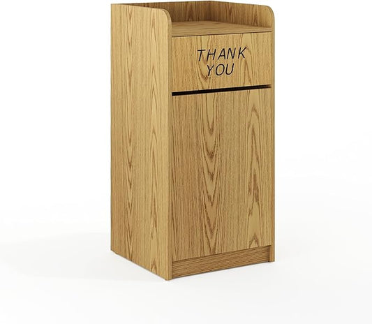 Flash Furniture Sony Laminate Wood Commercial-Grade Trash Receptacle with Tray Top, Wooden Restaurant Trash Can Cabinet and Garbage Receptacle, Oak-DeskLoop Office