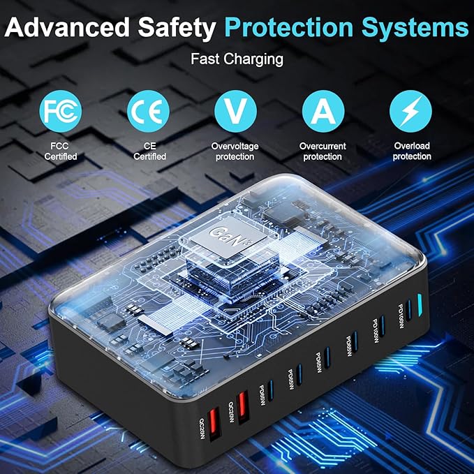 500W USB C Fast Charger Block, 8 Port USB Charging Station, GaN Ⅲ Pro Double 100W PD PPS Port Fast Charging Station for Multiple Devices,Laptop Wall Charger Compatible with MacBook/iPhone 16/iPad etc-DeskLoop Office