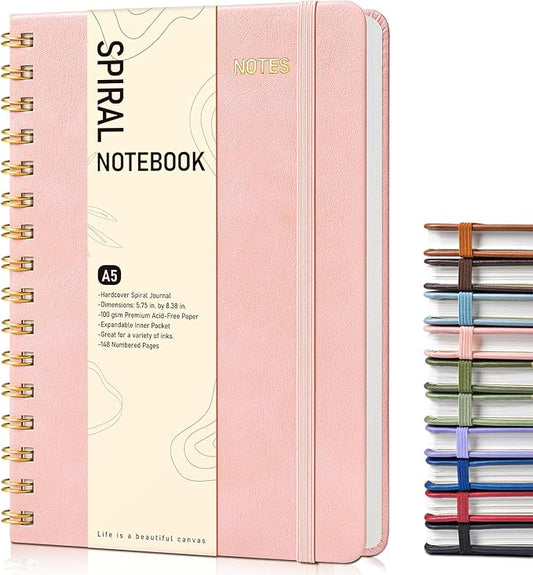 Graph Spiral Journal Notebook, A5 Hardcover Spiral Journals for Women Men, 100 GSM Graph Paper Notebooks, 150 Pages Spiral Bound Grid Notebook for Writing Note Taking Work 5.75" x 8.38", Blush Pink-DeskLoop Office