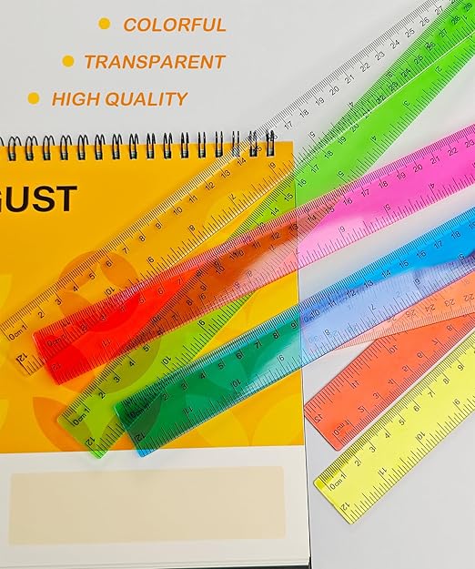 Transparent Plastic Rulers for Students, 12 Inch with Centimeters and Millimeters Scale, Assorted Colors, 8 Pack-DeskLoop Office