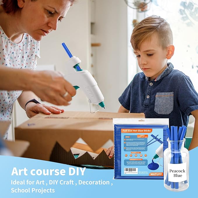 MATUFF Blue hot Glue Sticks Full Size 0.43” Dia x 8” Long, 52 pcs Hot melt Adhesive Glue Sticks, All-Purpose Colored Glue Gun Sticks for Christmas Decoration Crafting Arts School Home Repair Bonding-DeskLoop Office