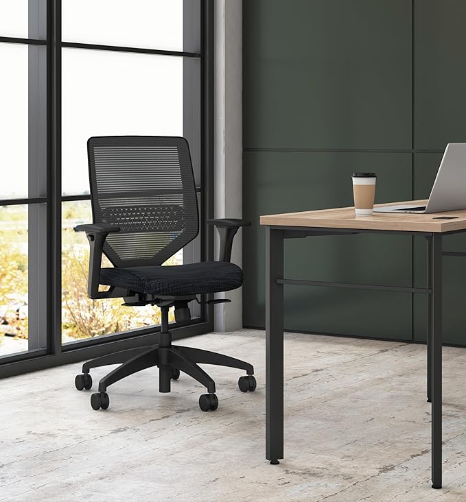 HON Solve Task Chair, Ergonomic Office Chair Mesh Back Support, Adjustable Lumbar, with Wheels, Height-Adjustable Arms, for Computers, Desks, Home Office, Black-DeskLoop Office