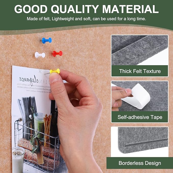 YOKIVE Felt Bulletin Board, 31.5 x 24 -Inch Foldable Decorative Pin Board Self Adhesive Felt Cork Board with 20 Pushpins, Great for Wall, Photo Display, Paste Note, Schedule(Gray)-DeskLoop Office