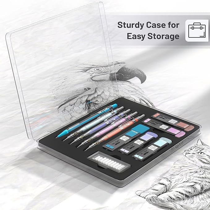 Mr. Pen- Pastel Mechanical Pencil Set with Black Lead and Eraser Refills, Clear Barrel, 0.3, 0.5, 0.7, 0.9, 2mm, Pastel Mechanical Pencils, Cute Mechanical Pencil Set, Aesthetic Mechanical Pencils-DeskLoop Office