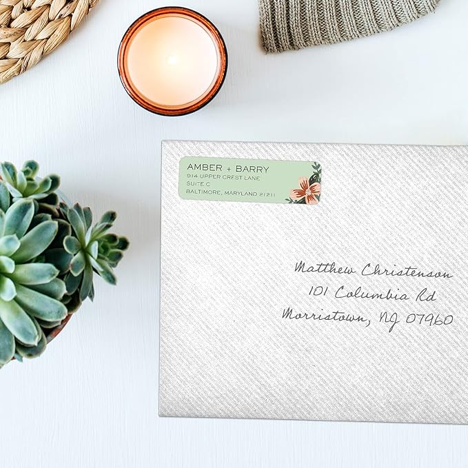 Mint and Pink Floral Rolled Address Labels/Roll of 250 Personalized Return Address Labels/Designer Return Address Stickers in Elegant Plastic Dispenser-DeskLoop Office