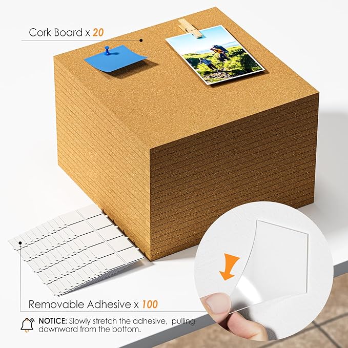 MaxGear 60" x 48" Large Cork Board for Wall, 20 Pack Cork Board Tiles with 40 Pushpins & Safe Removable Adhesive Tabs, 12" x 12" Corkboards for Office, School, Home-DeskLoop Office
