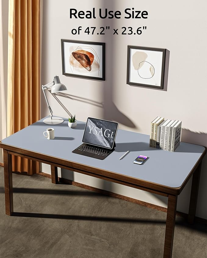 YSAGi Leather Desk Protector, Office Mat, Large Mouse Mat, Non-Slip PU Leather Blotter, Laptop Desk, Waterproof Writing Pad for Office and Home (Light Grey, 47.2" x 23.6")-DeskLoop Office