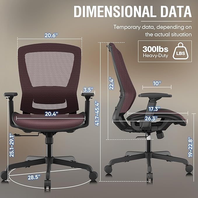 ELABEST T96 Mesh Office Chair,Ergonomic Computer Desk Chair,Sturdy Task Chair- Adjustable Lumbar Support & Armrests,Tilt Function,Comfort Wide Seat,Swivel Home Office Chair-DeskLoop Office