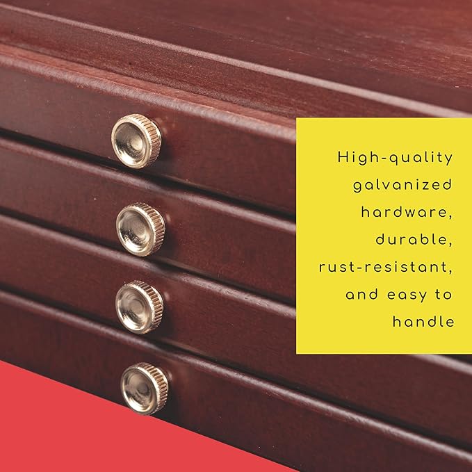 MEEDEN 4-drawer Wood Artist Supply Storage Box, Portable Beechwood Multifunctional Pencil Brush Organizer Wood Box with Drawer&Compartments for Pastels, Pencils, Pens, Makeup Brushes(Mahogany Color)