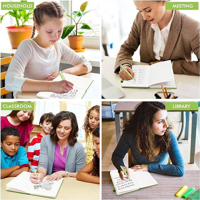 feela 24 Pack Journal Notebook Bulk for Work, Business Notebook Hardcover Lined Writing Journal with Pen Holder for Men Women Note Taking, with 24 Black Pens, 120 GSM, 5.1”x8.3”, A5, Green-DeskLoop Office