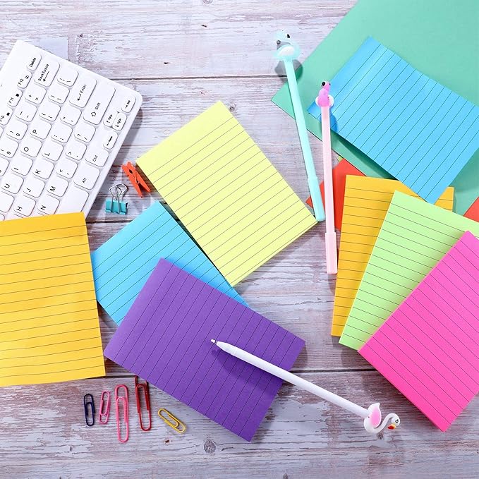 Outus 36 Pack Lined Sticky Notes 4 x 6 Inch Colorful Note Pads Back to School Lines Bright Ruled Self Sticky Pads Memos for Teacher School Classroom Office Supplies, 6 Colors (Fresh Color)-DeskLoop Office
