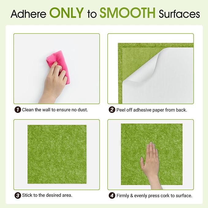 AKTOP Cork Bulletin Board 12x12, 1/2" Thick Felt Cork Board Tiles 6 Pack, Small Square Pin Board for Wall, Self Adhesive Corkboards with 60 Push Pin Wood Clips for School, Home & Office, Green-DeskLoop Office