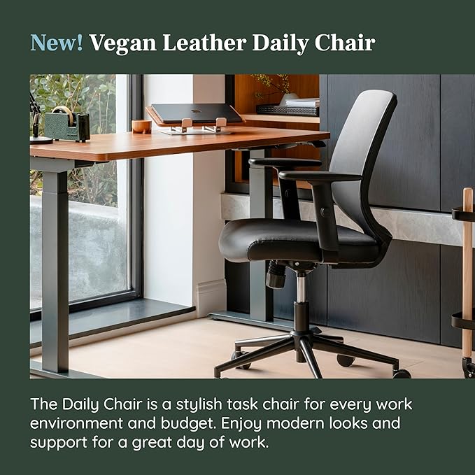 Branch Daily Chair - Vegan Leather Office Chair with Swivel, Lumbar Rest, and Adjustable Armrests - Comfortable Seating for Improved Posture and Productivity - Black-DeskLoop Office