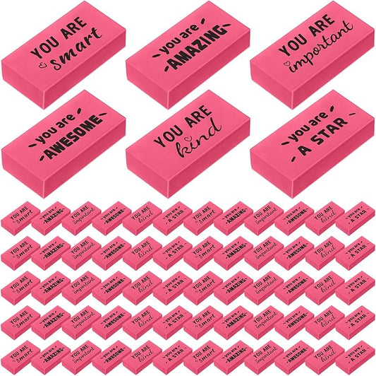 180 Pcs Inspirational Erasers for Kids Christian Pencil Erasers Bulk, Back-to-School Gifts Motivational and Cute Supplies for Students Classrooms, Drawing(Pink,Motivational)-DeskLoop Office