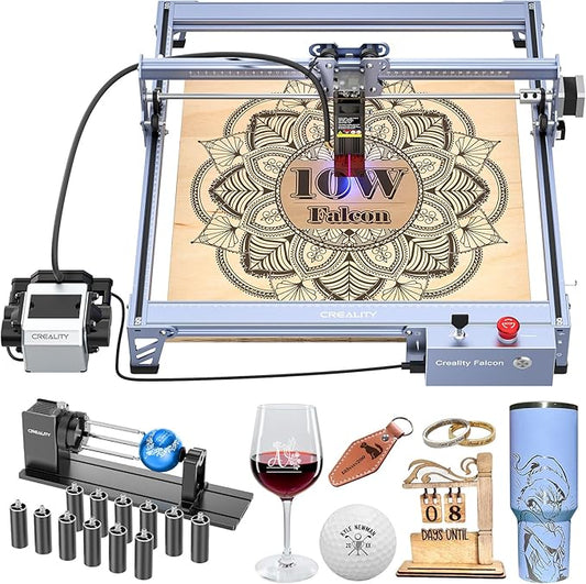 Creality 10W Laser Engraver, Falcon Pro with 3-in-1 Laser for Wood Engraving, 72W Efficient Laser Engraving Machine Fit, for Wood, Metal, Paper, Acrylic, Leather, Glass Tumbler Ring, 17" x 16"-DeskLoop Office