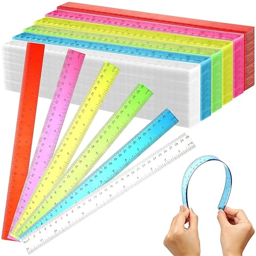 Fumete 144 Pack 12 Inch Plastic Rulers Bulk for Classroom Back to School Supplies Flexible Transparent Assorted Color Ruler with Centimeters and Inches for Office Teacher Student-DeskLoop Office