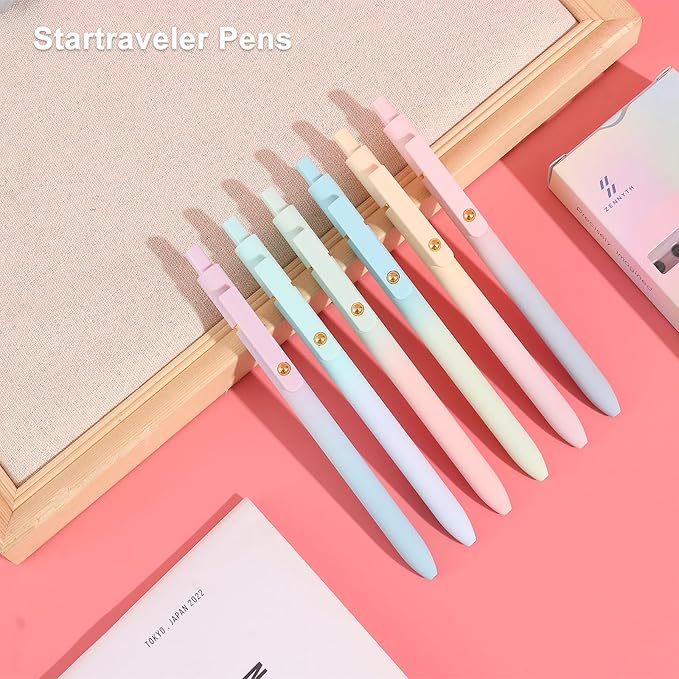 6pcs Gel Pens,0.5mm Fine Point Black Ink Pens With Smooth Writing,Premium Cute Rolling Ball Pastel Aesthetic Comfort Grip for School Office Supplies-DeskLoop Office