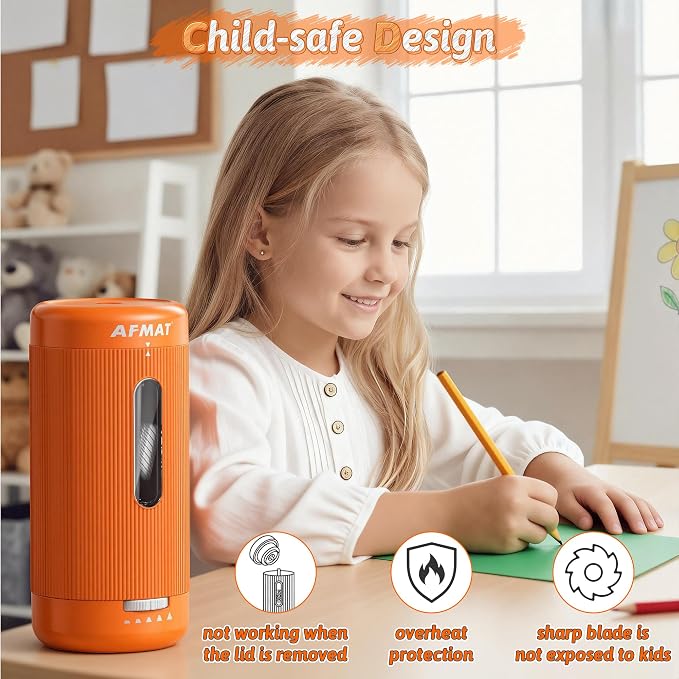 AFMAT Electric Pencil Sharpener, Auto in & Out, 5 Nibs, 7K+ Uses, Fully - Image 7