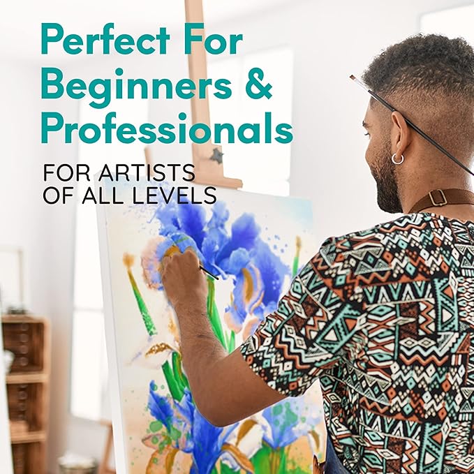 MozArt Supplies Watercolor Paint Essentials Set - Lightweight and Portable Metal Box - Lid Has 3 Partitions for Color Mixing - Easy-to-Blend Non-Toxic Formulation - 24 Vibrant Colors with Paintbrush-DeskLoop Office