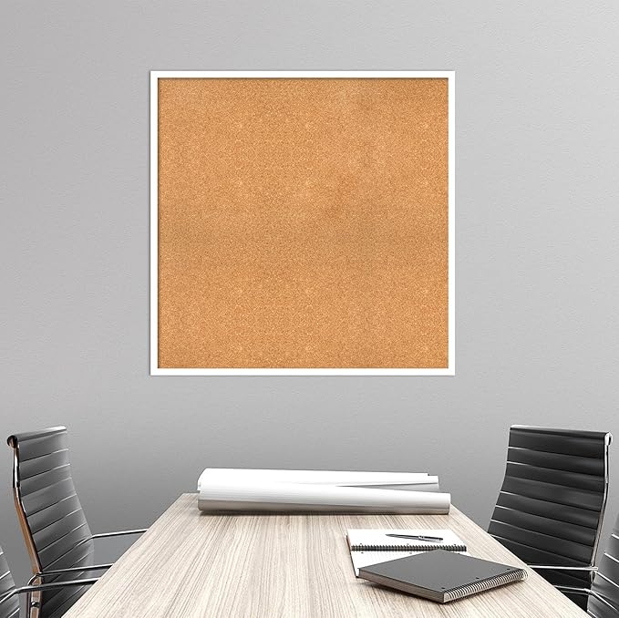 Amanti Art Natural Cork Board for Wall, 35x35 Vision Board with White Frame, Oversize Corkboard Office Decor for Home Organization, Modern Corkboard Pinboard to Display Items for Home Organization in-DeskLoop Office