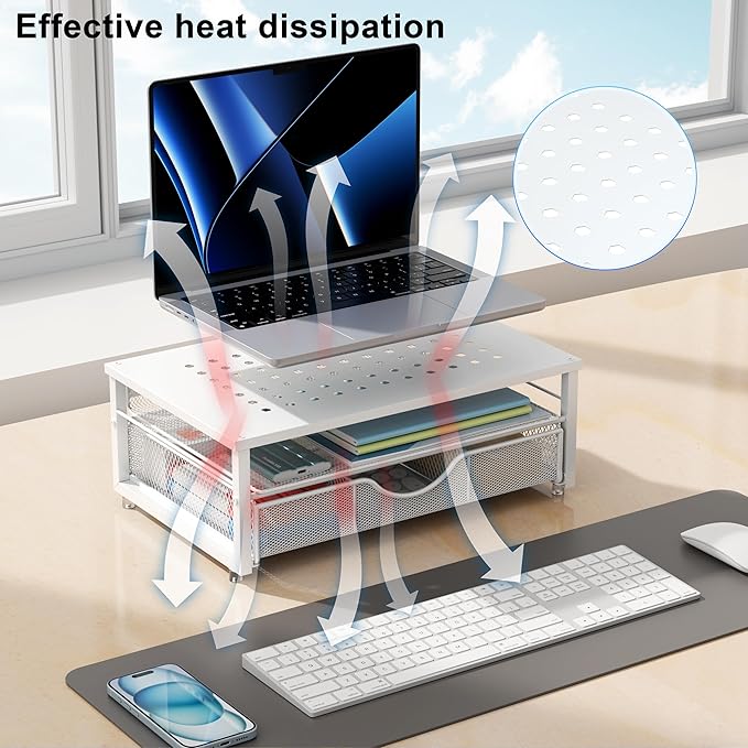gianotter Computer Monitor Stand Riser, office organizer with Drawer, Office Organizers Storage for Classroom Office Supplies (White)-DeskLoop Office