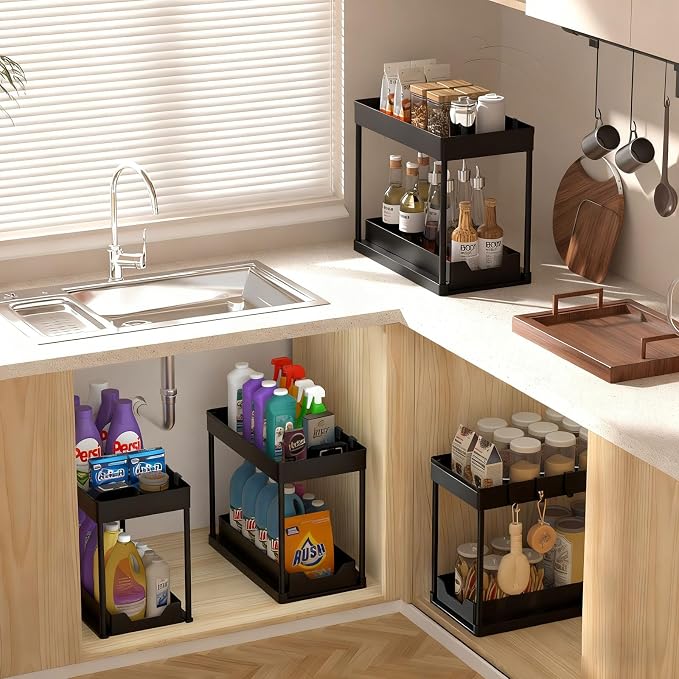 APWNRJA Under Sink Organizers 2 Pack, Pull-Out Sliding Cabinet Organizer - Image 8
