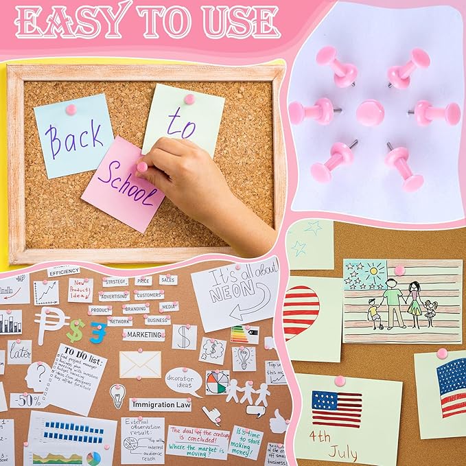 220 Count Pink Push Pins, Standard Plastic Head Steel Point Thumb Tacks Decorative Push Pins for Cork Board Wall Hanging-DeskLoop Office