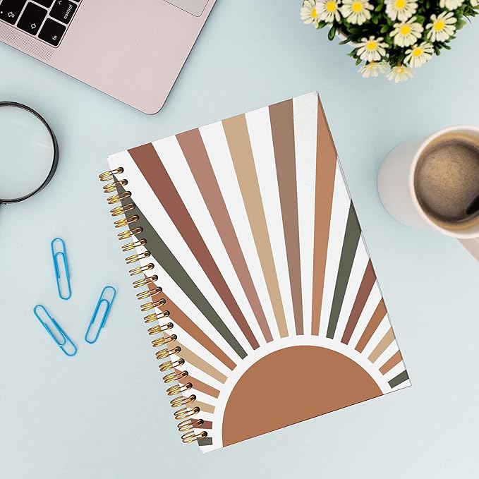 VNWEK Boho Sun Sunrise Sunset Colorful Sunshine Spiral Notebook Journal 5.5×8.3 Inch,Boho Mid-Century Modern Art Lined Hardcover Spiral Notebook for Work Notes Journaling,Boho Gifts for Women Girls-DeskLoop Office