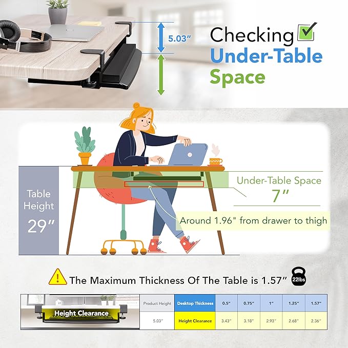 EHO Clamp-On Retractable Adjustable Keyboard Tray, Under Desk Ergonomic Keyboard Tray - Easy Tool-Free Install - Small with Wrist Rest 20" (24.8" Including Clamps) x 11.5" for Enhanced Typing Comfort-DeskLoop Office