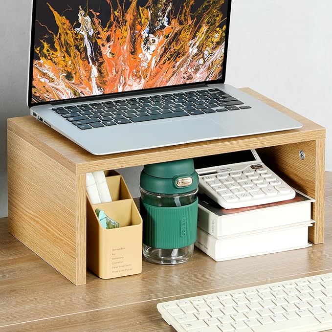 TEAMIX Higher Monitor Stand Riser, Wood Monitor Riser with Storage for Desk Small Monitor Stand TV/Screen/PC/Laptop Riser Computer Stand Desktop Shelf-DeskLoop Office