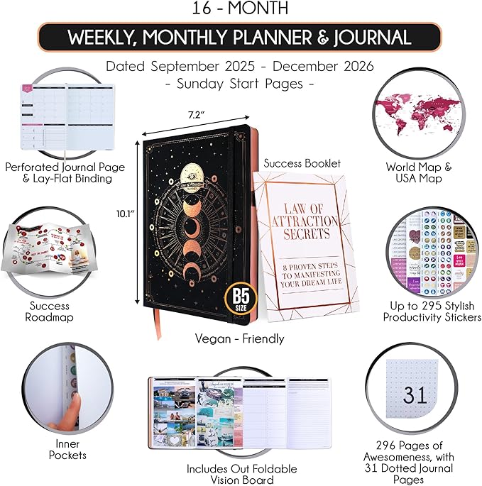 2025-2026 Planner Weekly and Monthly | 16-Month Life Planner to Increase Focus & Productivity | Reduce Overwhelm & Achieve Your Biggest Goals | Include Gift Box & Stickers | Sep 2025-Dec 2026-DeskLoop Office