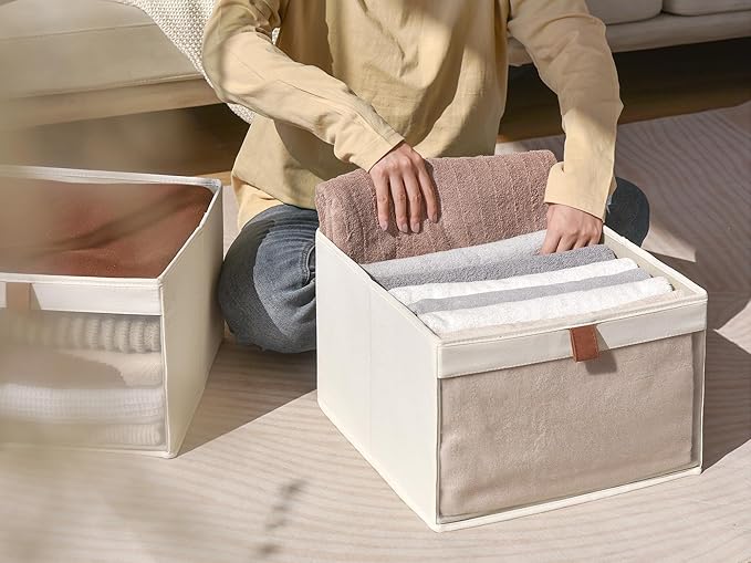 StorageWorks Closet Storage Bins, Extra Large Storage Baskets with Clear Window and Handles, Foldable Fabric Organizer for Clothes, Shelves, Beige, 3 Pack-DeskLoop Office