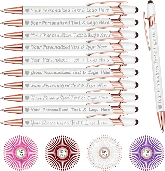 STREADVE Personalized Custom Pens 10 Engraved Writing Pen with Name Logo, Customized Promotional Items Stylus Pen Gifts for Communion Wedding Men Women Realtor Business, White-DeskLoop Office