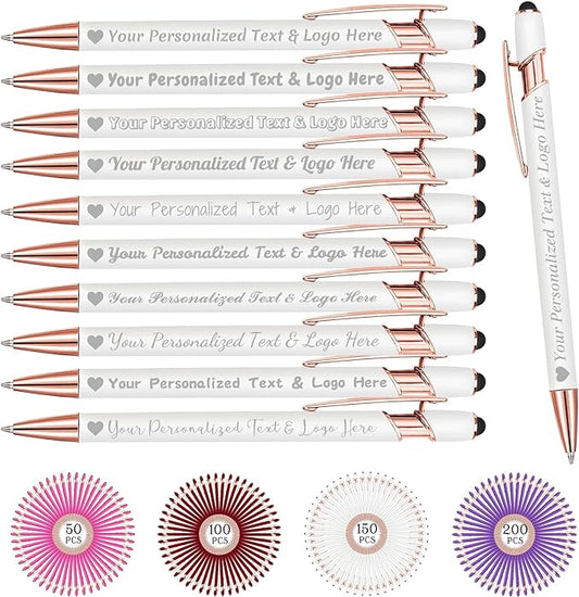 STREADVE Personalized Custom Pens 10 Engraved Writing Pen with Name Logo, Customized Promotional Items Stylus Pen Gifts for Communion Wedding Men Women Realtor Business, White-DeskLoop Office