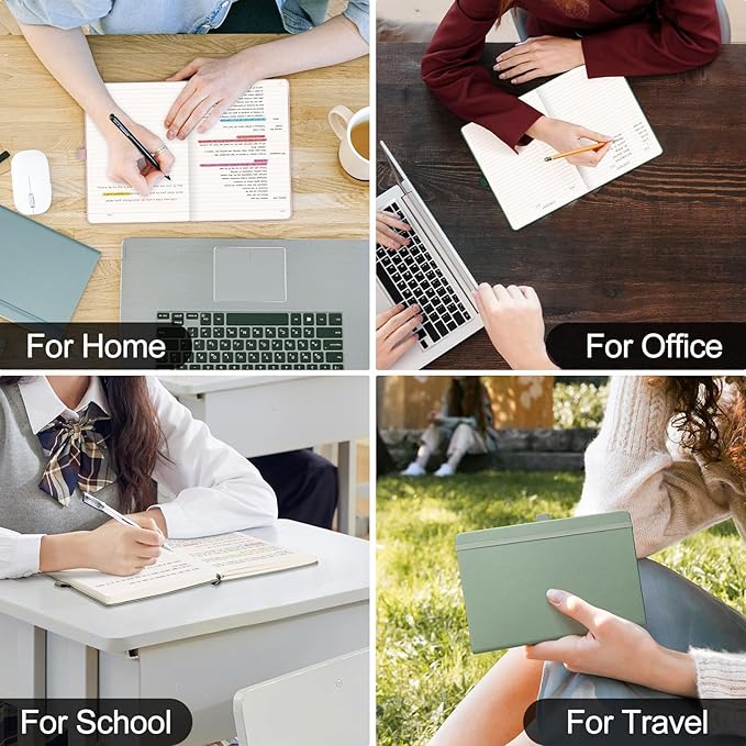 EMSHOI A4 College Ruled Notebook Journal- 400 Pages (200 sheets), 7mm Spacing & Vegan Leather Cover for Work, School, Bible Study, Bullet Journaling- with Sticky Notes, Pocket & Pen Holder - Orange-DeskLoop Office