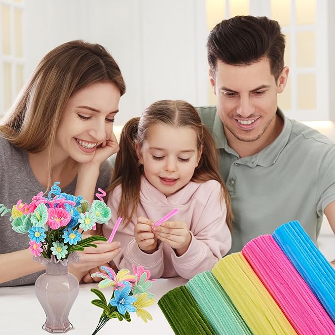 5 Mixed Macaron Colors Chenille Stems Bulk,400 Pcs Pipe Cleaners Craft with Floral Wires, Gardening Tape,Greeting Card,Bouquet Paper,Hot Glue Stick,Stamen & Ribbon,Ideals for DIY School Projects-DeskLoop Office