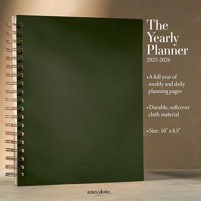 Anecdote 2025 Planner (8.5" x 10") Daily Planner Weekly Monthly Planner - 52 Weeks w/Library Buckram Cover, Brass Spiral - A4 Size Bleed-Resistant Paper – Evergreen-DeskLoop Office