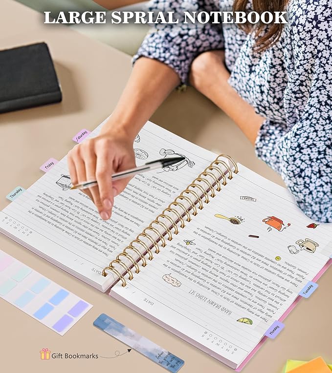 Pink Spiral Notebook Journal College Ruled 8.5''x 11'', 360 Pages Lined Thick Journals for Women Men, A4 Large Spiral Notebooks with 100GSM Paper, Spiral Journaling for Writing Work, School-DeskLoop Office