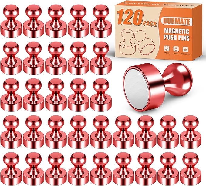 Strong Magnets for Fridge, Mini Whiteboard Magnets, Red Metal Magnetic Push Pins, 120 Pack Magnetic Clips Heavy Duty for Kitchen Accessories, Office Accessories, Locker, Desk-DeskLoop Office