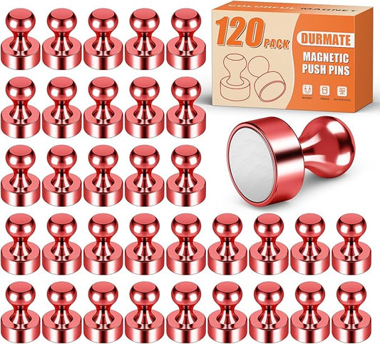 Strong Magnets for Fridge, Mini Whiteboard Magnets, Red Metal Magnetic Push Pins, 120 Pack Magnetic Clips Heavy Duty for Kitchen Accessories, Office Accessories, Locker, Desk-DeskLoop Office