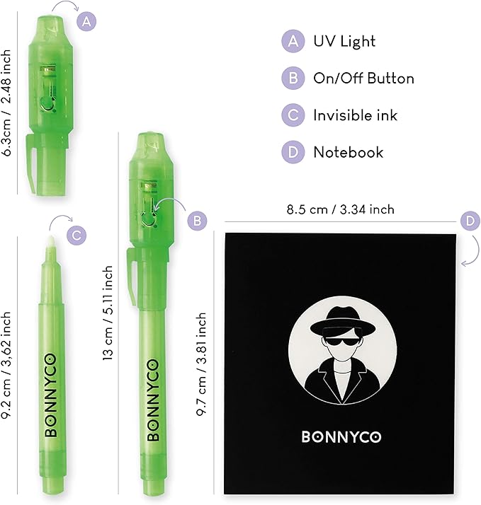 BONNYCO Invisible Ink Pen and Notebook, Pack of 32 Party Favors for Kids Birthday | Spy Pen Party Supplies, Pinata Stuffers, Prizes for Kids | Magic Pen Birthday Party Favors, Prizes for Students-DeskLoop Office
