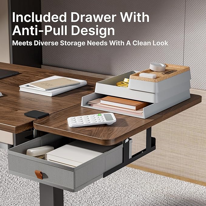 Desk Extender Tray, 24" x 12" Clamp On Desk Shelf, Desk Extension with Storage Drawer, Table Desk Arm Rest, Clamp On Keyboard Tray for Office and Home, Workstation Organizer, Medium, Walnut-DeskLoop Office