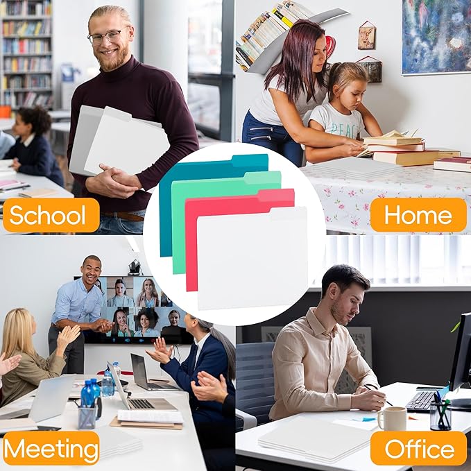 100 Packs White File Folder, File Folders Letter Size,1/3-Cut Tabs,8.5x11 File Folders for Office,School and Home,Organizer Documents-DeskLoop Office