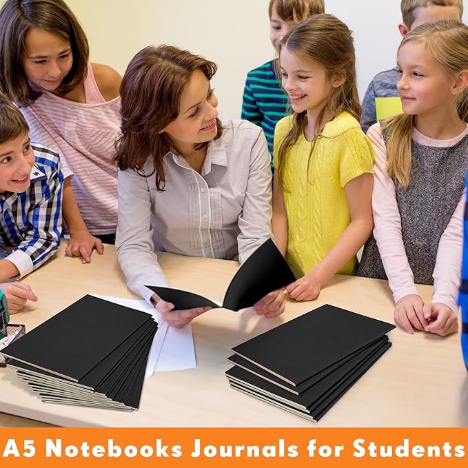 100 Pcs Kraft Notebook Journals 5.5 Inch x 8.3 Inch A5 Softcover Notebooks Bulk for Writing Sketch Office Notepad with 60 Pages 30 Sheets (Multicolor,Lined)(Black,Unlined)-DeskLoop Office