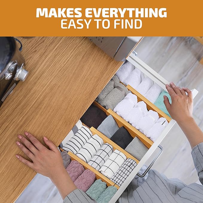 4 Pack Drawer Dividers Bamboo 2.6" High, 16-22" Adjustable Drawer Organizers for Clothes, Expandable Dresser Separators in Bedroom/Bathroom/Kitchen/Office Organization and Storage (Natural)-DeskLoop Office