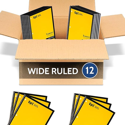 EPI Spiral Notebook | Wide - 70 Sheets, Durable Spiral Binding | 10.5 x 8 in | Classroom Supplies | School, Office, Note Taking, Journaling - 12 Pack-DeskLoop Office