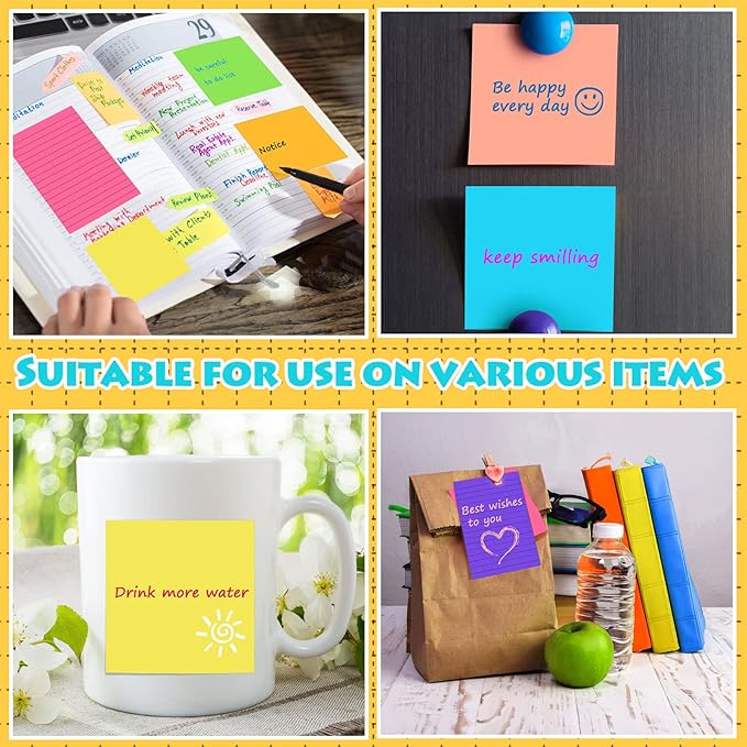 Yexiya 64 Pcs Lined Sticky Notes Self Stick Notes with Lines Bright Assorted Colors Sticky Pad for Home Office Products Post Memos, 1920 Sheets(4 x 6 Inch, 3 x 3 Inch,Stylish Color)-DeskLoop Office