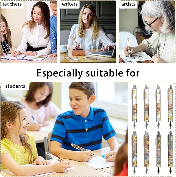 Idealmuzik 8 PCS Cute Highland Cow Print Pens, Cow Lovers Gifts, School Office Supplies, Gifts for Women Girls Teen Christmas New Year-DeskLoop Office