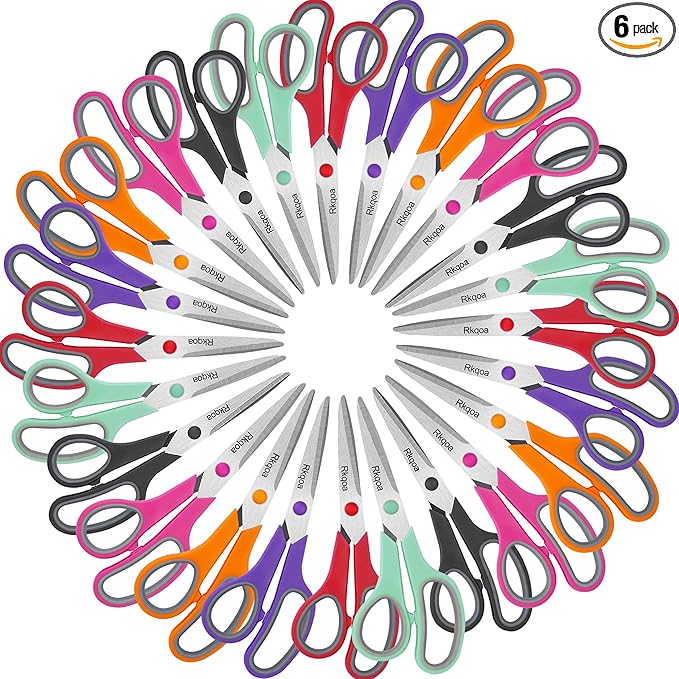 24 Pack Scissors, Rkqoa 8" All Purpose Classroom Scissor Bulk Comfort-Grip Sharp Shears for Office School House Sewing Fabric Craft Supplies, High/College School Teacher Student Scissors-DeskLoop Office